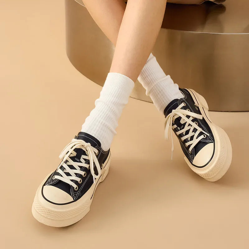 BEAUTODAY Canvas Shoes Women Split Leather Solid Color Spring Outdoors Lace-up Ladies Shoes Handmade 29248