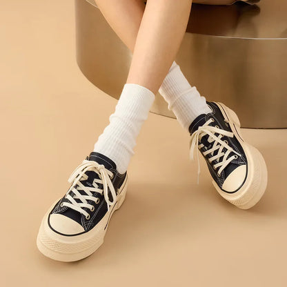 BEAUTODAY Canvas Shoes Women Split Leather Solid Color Spring Outdoors Lace-up Ladies Shoes Handmade 29248