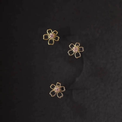 Genuine 925 Sterling Silver Plated 14K Gold Pink Zircon Cherry Blossom Earrings For Women Romantic Earrings Fine Jewelry - Touchy Style