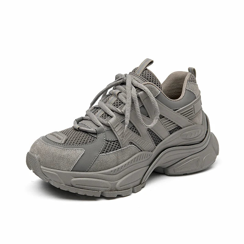 BeauToday Platform Sneakers Women Mesh Solid Color Breathable Trainers Lace-up Round Toe Thick Sole Ladies Shoes Handmade 29462