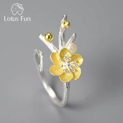 Lotus Fun Natural Pearl Adjustable Vintage Winter Blossom and Snow Flower Rings for Women Gift 925 Sterling Silver Fine Jewelry - Touchy Style