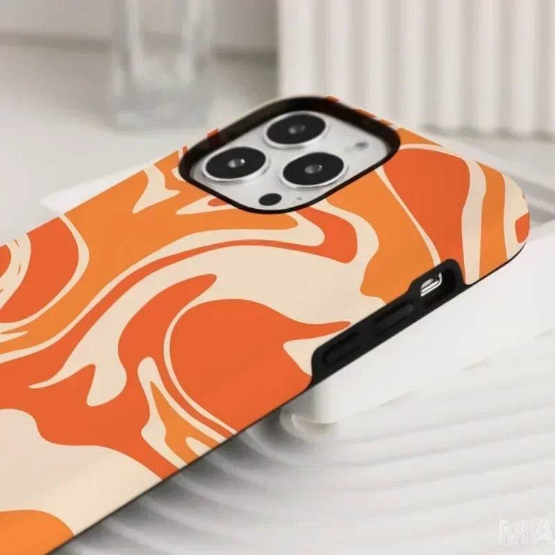Cute Phone Cases For iPhone 16ProMax, 15, 14, 13, 12, 11 PRO, 11 Plus - Orange Line Art - Acrylic TPU Cover - IC0321 - Touchy Style