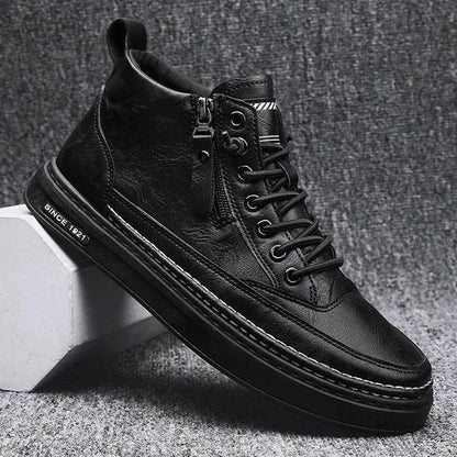 Leather Boots Men Spring High Casual Shoes for Men Trend Zipper Walk Flats Winter Shoes Vulcanized Ankle Boots New Zapatillas - Touchy Style