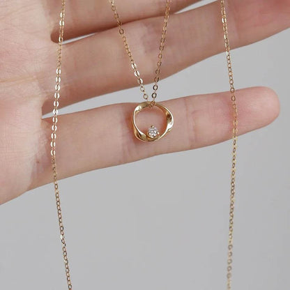 Real 925 Sterling Silver Sweet Romantic Geometry Shiny CZ Pendant Short Necklace For Women Wedding Party Jewelry - Touchy Style