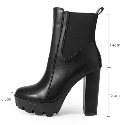 High Quality High Heels Ankle Boots Fashion Women Thick Platform Autumn Winter Slip On Ladies Street Style Shoes Mujer - Touchy Style