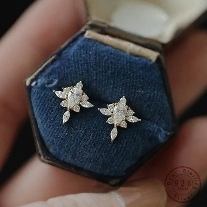 925 Sterling Silver Plated 14K Gold Delicate Vintage Zircon Stud Earrings For Women Party Jewelry Gifts - Touchy Style