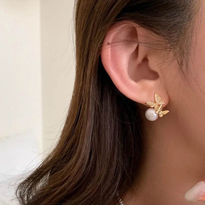 PANJBJ 925 Sterling Silver Butterfly Studs Earrings For Women Engaged Banquet Design Versatile Grace Jewelry Gift Dropshipping - Touchy Style