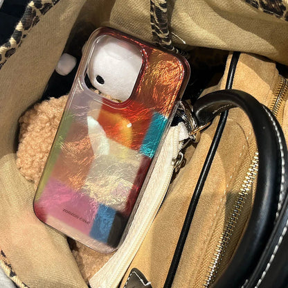 Vortex Pattern Color Grid Splicing Case For iPhone 16 Pro Max 15 14 13 12 Cover Cute Dopamine Color Block Match Plaid Soft Phone