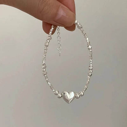 PANJBJ 925 Sterling Silver Love Heart Bead Bracelet For Women Irregular Versatile Classic Jewelry Birthday Gift - B7490 Design - Touchy Style