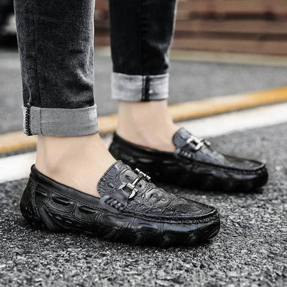 Men Casual Shoes Genuine Leather Crocodile Style Luxury Brand Mens Loafers Moccasins Slip on Black Driving Shoes Plus Size 38-47 - Touchy Style