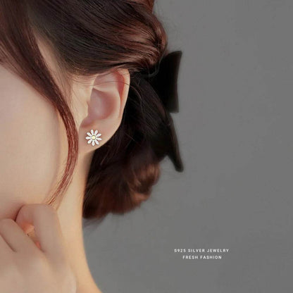925 Sterling Silver Small Daisy Flower Drop Glue Stud Earrings for Women Simple Temperament Jewelry Accessories - Touchy Style