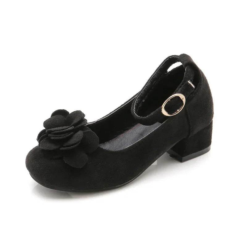 Girls Party Shoes High Heeled Fashion Princess with Flowers Sweet Chic Kids Leather Shoes for Wedding Model Shoes Ankle-strap - Touchy Style