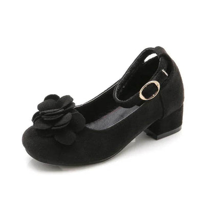 Girls Party Shoes High Heeled Fashion Princess with Flowers Sweet Chic Kids Leather Shoes for Wedding Model Shoes Ankle-strap - Touchy Style