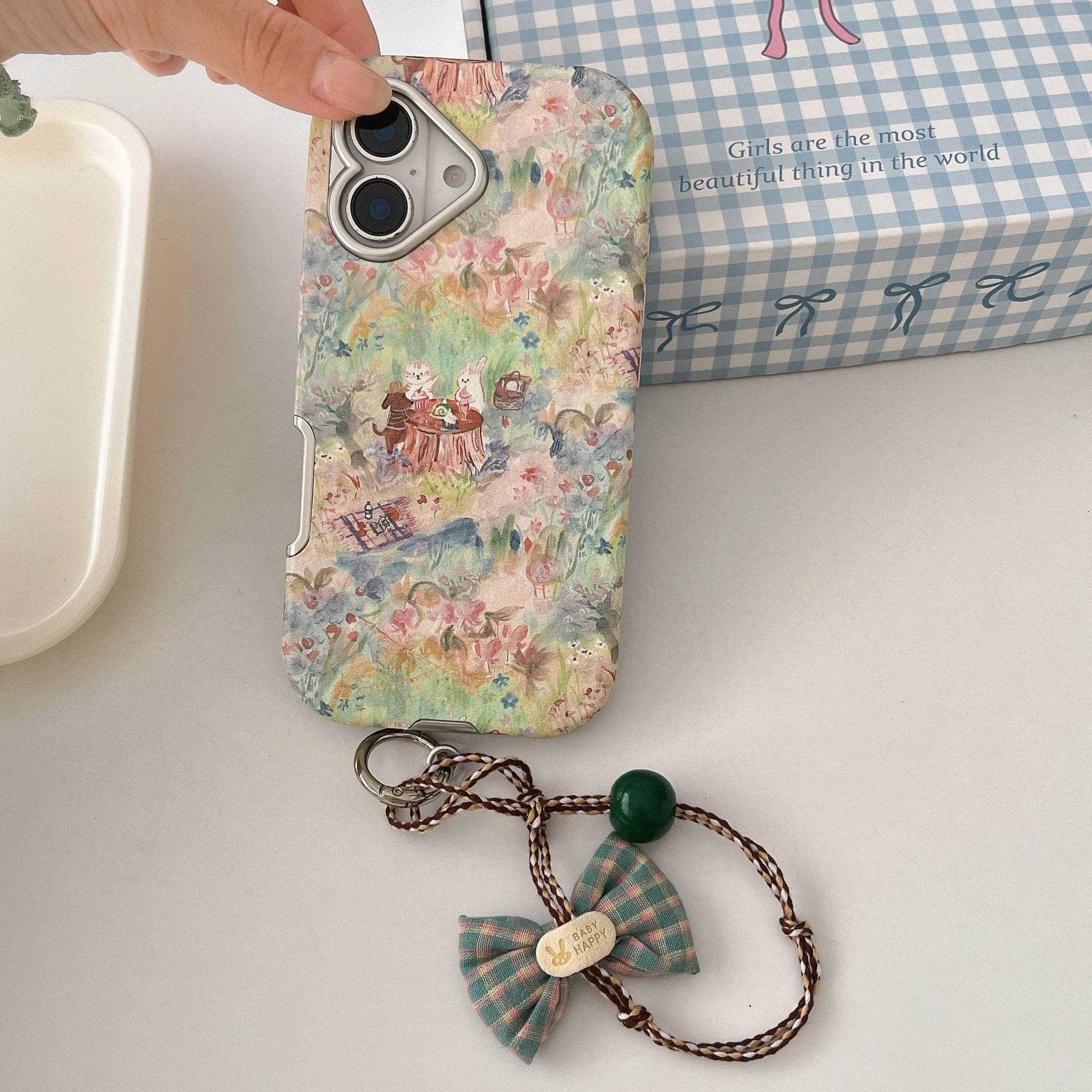 Cute Phone Cases For iPhone 16, 15, 14, 13 Pro Max - Vintage Oil Painting Animal Picnic in Garden - Electroplated Chic Cover - PC5330 - Touchy Style