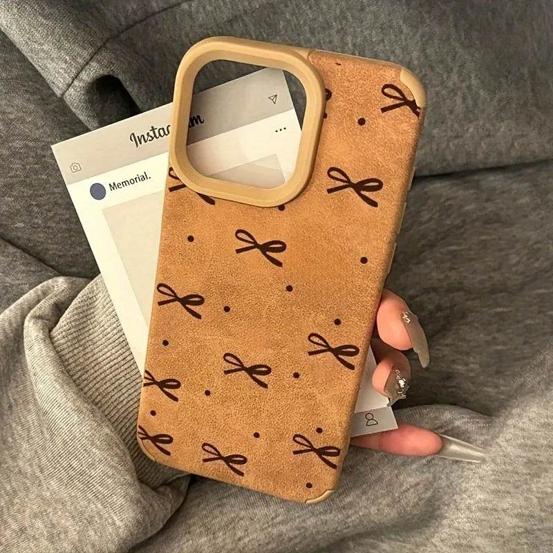 Cute Phone Cases For iPhone 16 15 14 Pro Max XS X XR 11 12 13 15 16 Plus - Simple Hearts Dots Bow Pattern - Leather Cover - Touchy Style