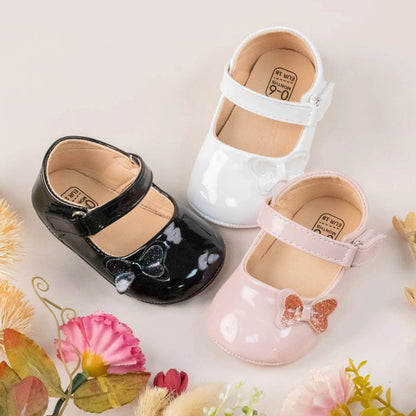 KIDSUN Baby Shoes Newborn Girl Princess PU Toddler Shoes Bow Decor Rubber Sole Anti-Slip First Walker Shoes 0-18M - Touchy Style