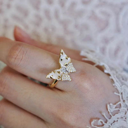 925 Sterling Silver Finger Ring Charm Jewelry - Sweet Drip Glaze - Zircon Butterfly - E2120 - Touchy Style