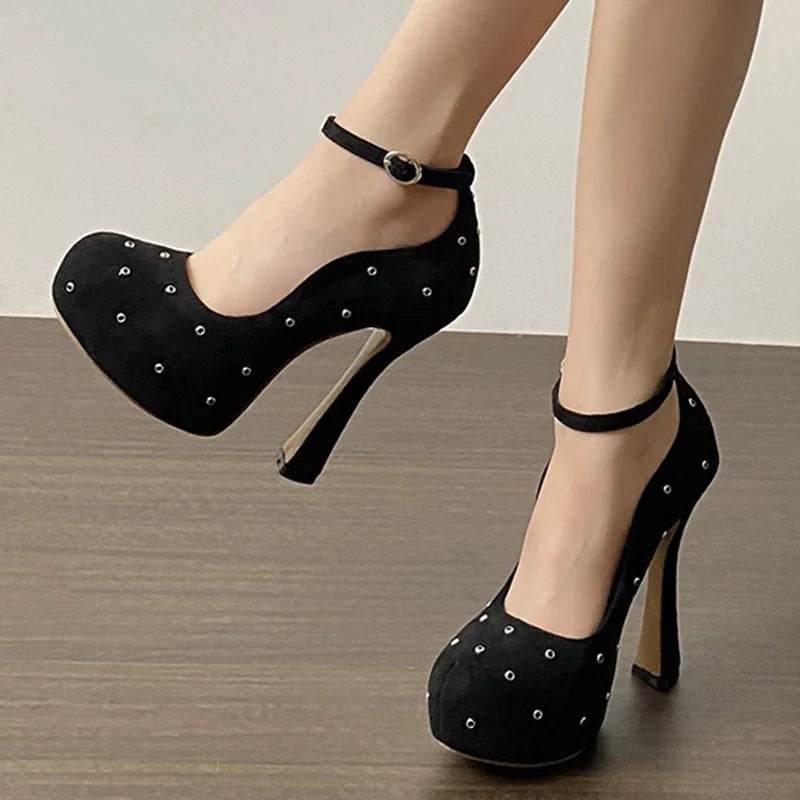 Chunky Platform Ultra High Heels Women Pumps Street Style Rivet Buckle Strap Nightclub Party Female Shoes - Touchy Style