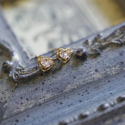 925 Sterling Silver Plated 18K Gold Zircon Heart Earrings for Women Korean Cute Sweet Party Jewelry - Touchy Style