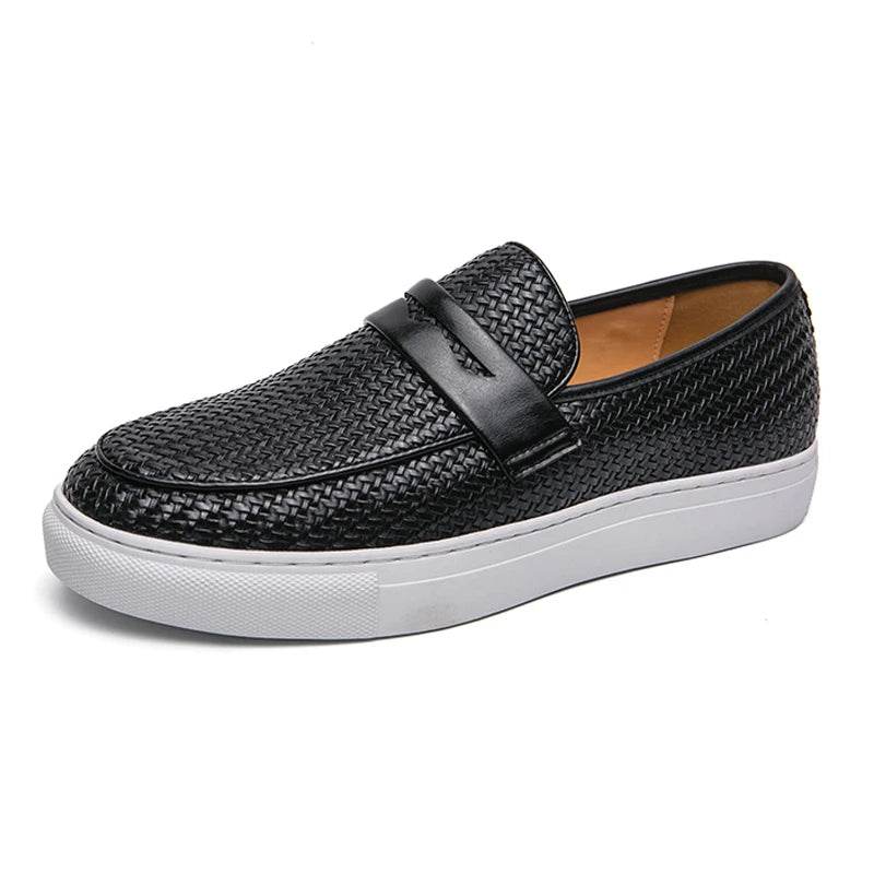 Fashion Slip On Loafers Men Shoes Board Soft Casual Leather Shoes Men Breathable Party Weave Pattern Shoes For Man Flat Free - Touchy Style