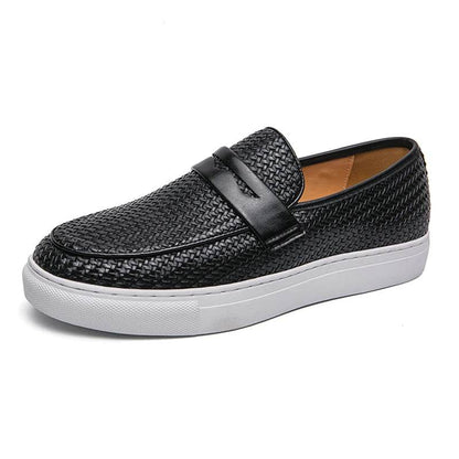 Fashion Slip On Loafers Men Shoes Board Soft Casual Leather Shoes Men Breathable Party Weave Pattern Shoes For Man Flat Free - Touchy Style