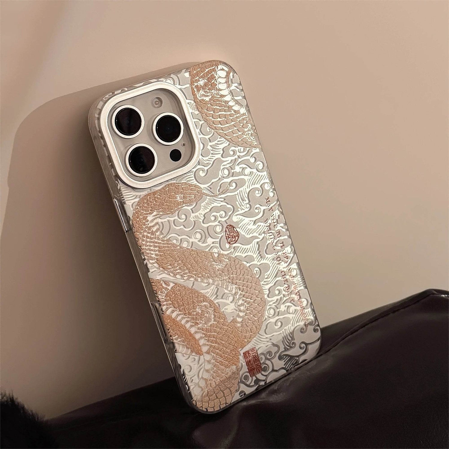 Cute Phone Cases - Chinese Electroplated Golden Snake Pattern - Auspicious Phone Case for iPhone 16 15 14 13 Pro Max Back Phone Cover - Touchy Style