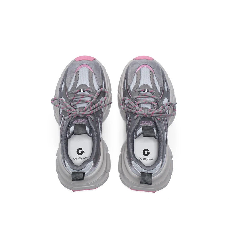 BEAUTODAY Fashion Trainers Women Pig Suede Leather Mesh Mixed Colors Platform Lace-up Sneakers Ladies Shoes Handmade OG-B2112A