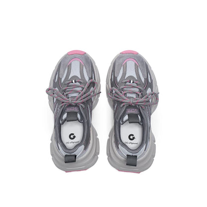 BEAUTODAY Fashion Trainers Women Pig Suede Leather Mesh Mixed Colors Platform Lace-up Sneakers Ladies Shoes Handmade OG-B2112A