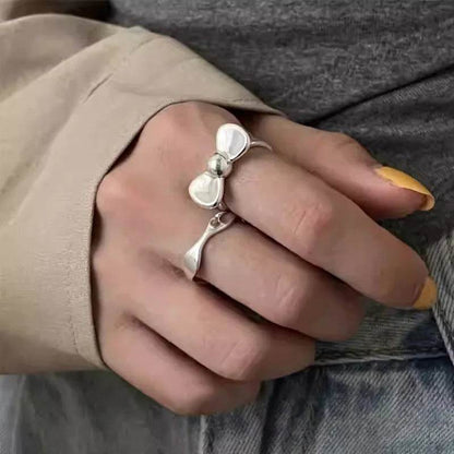 PANJBJ 925 Sterling Silver Bowknot Rings For Women Line Simplicity Design Korean Sweet Romantic Jewelry Gift Dropshipping - Touchy Style