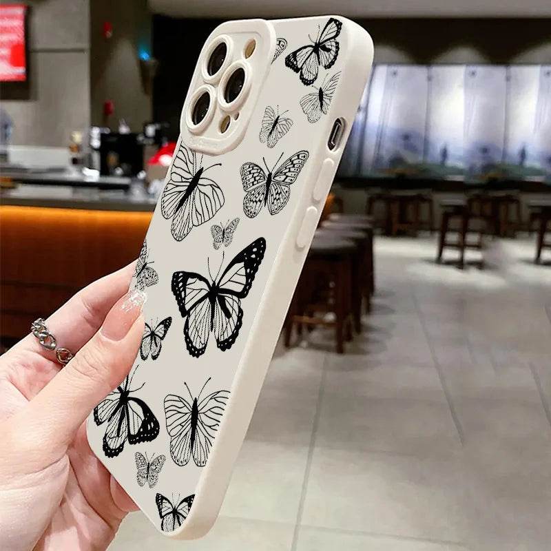 Cute Phone Cases For iPhone 16, 15 Pro Max, 14 Plus, 13, 12 Mini, 11 - Black Butterfly Graphic Printing Back Cover - Touchy Style
