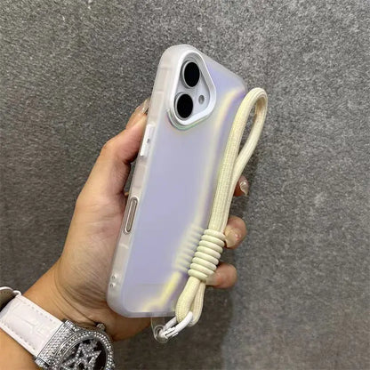 Glitter Laser Matte Wrist Strap Case For iPhone 16 15 14 13 12 11 Pro Max 8 7 Plus XR XS X SE Colorful Lanyard Shockproof Cover
