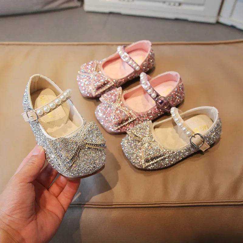 Fashion Little Girl Runway Performance Catwalk Shoes Student Wedding Party Rhinestone Sparkling Princess Leather Shoes F12302 - Touchy Style