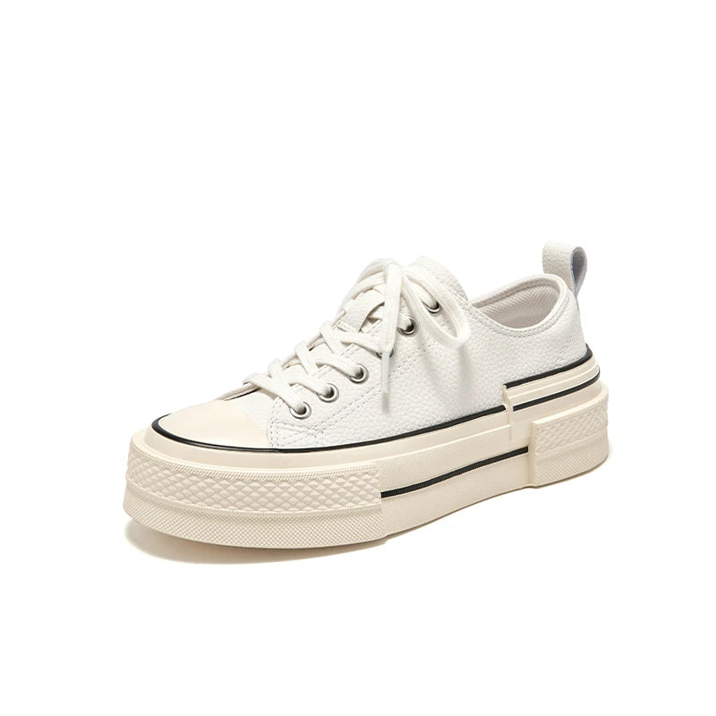 BEAUTODAY Canvas Shoes Women Split Leather Solid Color Spring Outdoors Lace-up Ladies Shoes Handmade 29248