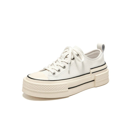 BEAUTODAY Canvas Shoes Women Split Leather Solid Color Spring Outdoors Lace-up Ladies Shoes Handmade 29248