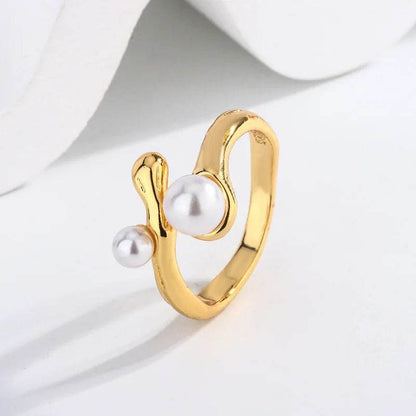 PANJBJ 925 Sterling Silver Imitation Pearl Ring for Women Irregular Branch Overlapping Versatile Sweet Jewelry Gift Dropshipping - Touchy Style