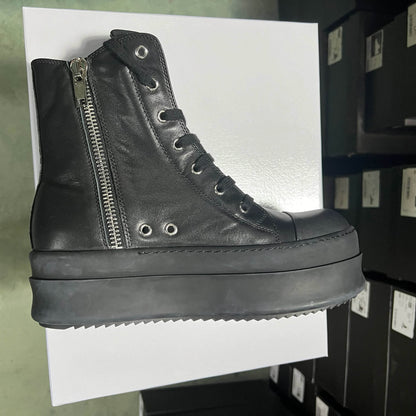 Round Designer Women Ankle Boot Platform 6cm High Original Casual Luxury Girl Dress Black Owens Leather Zip Flat Street Shoe - Touchy Style
