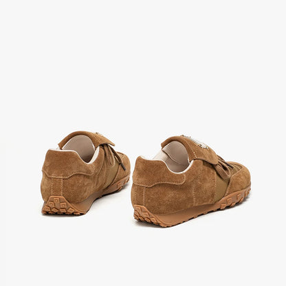 BEAUTODAY Fashion Trainers Women Cow Suede Sneakers Metal Buckle Leather Flats Lace Up Female Casual Shoes Handmade 29897