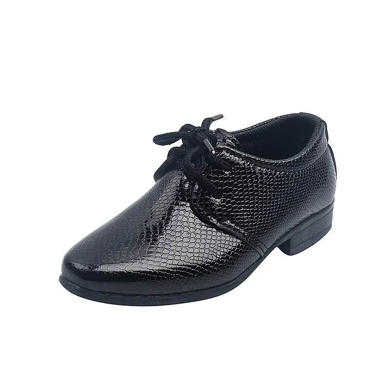 Child Boys Black Leather Shoes Britain Style for Party Wedding Low-heeled Lace-up Kids Fashion Student School Performance Shoes - Touchy Style