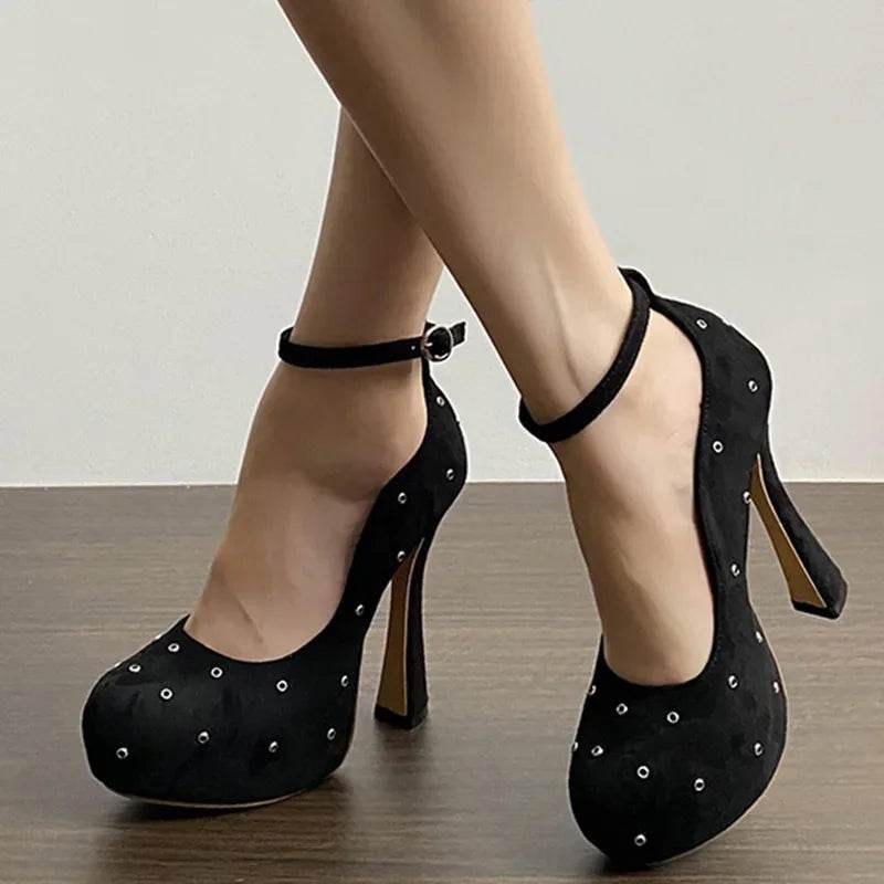 Chunky Platform Ultra High Heels Women Pumps Street Style Rivet Buckle Strap Nightclub Party Female Shoes - Touchy Style