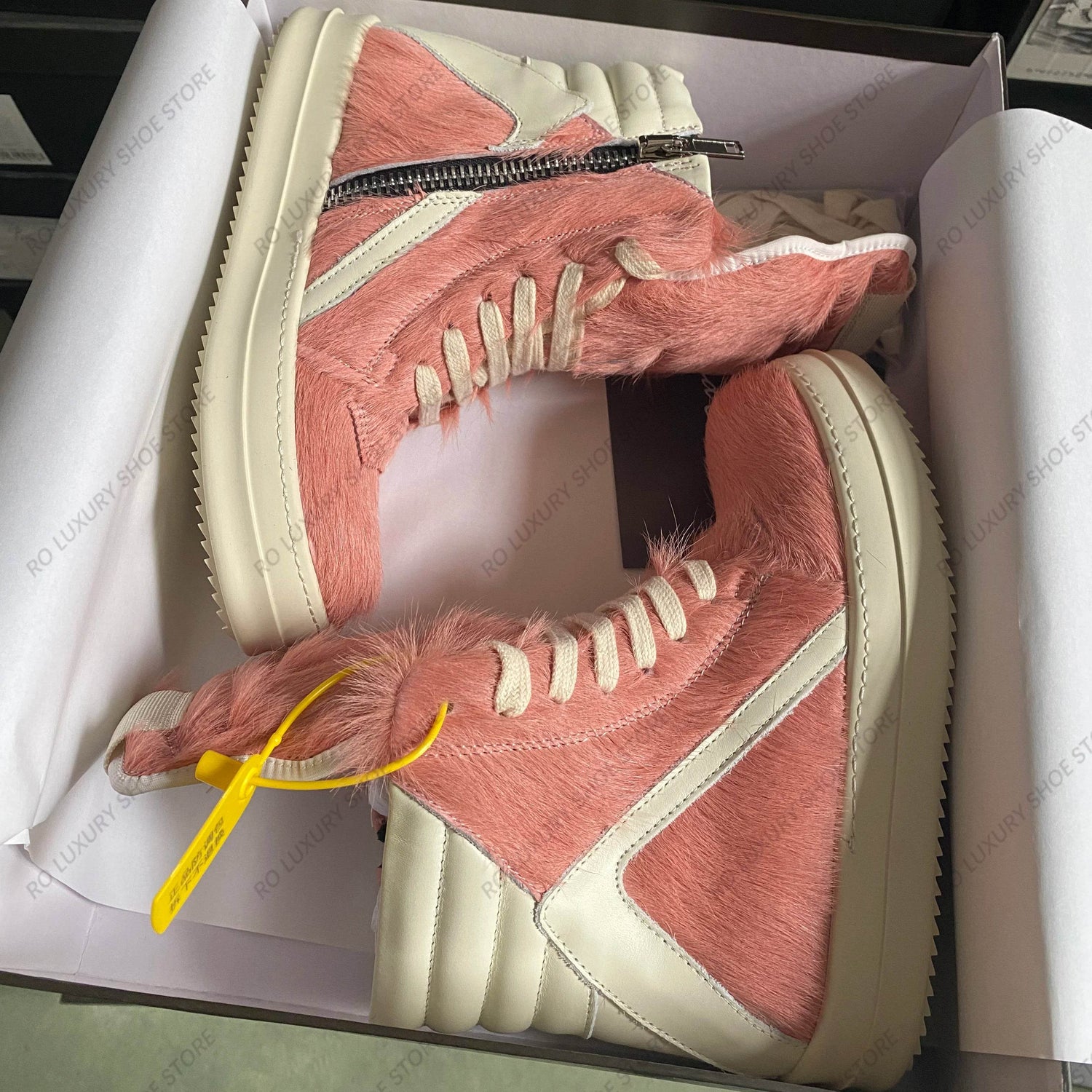 Casual Designer Horse Fur Women Ankle Boot High Top Men Sneaker Leather Geobasket Pink Zipper Quality Thick-sole Platform Shoe - Touchy Style