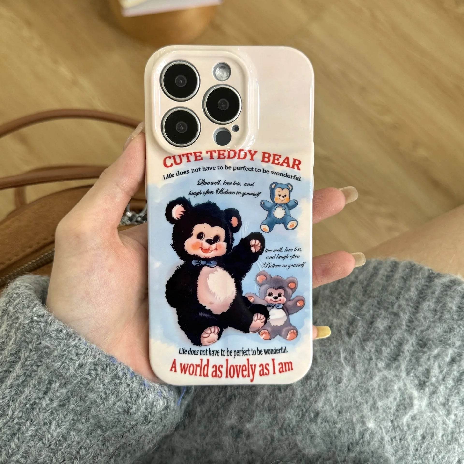Cute Phone Cases For iPhone 16, 15, 14, 13, 12, 11 Pro Max - Plush Bear Doll Art - Cartoon Sweet Cover - CC7121 - Touchy Style
