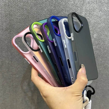 16e Silver IMD Metallic Aurora Matte Case For Phone 16 15 14 Pro Max 13 12 mini 11 16E Wristband Lanyard Slim Shockproof Cover - Touchy Style