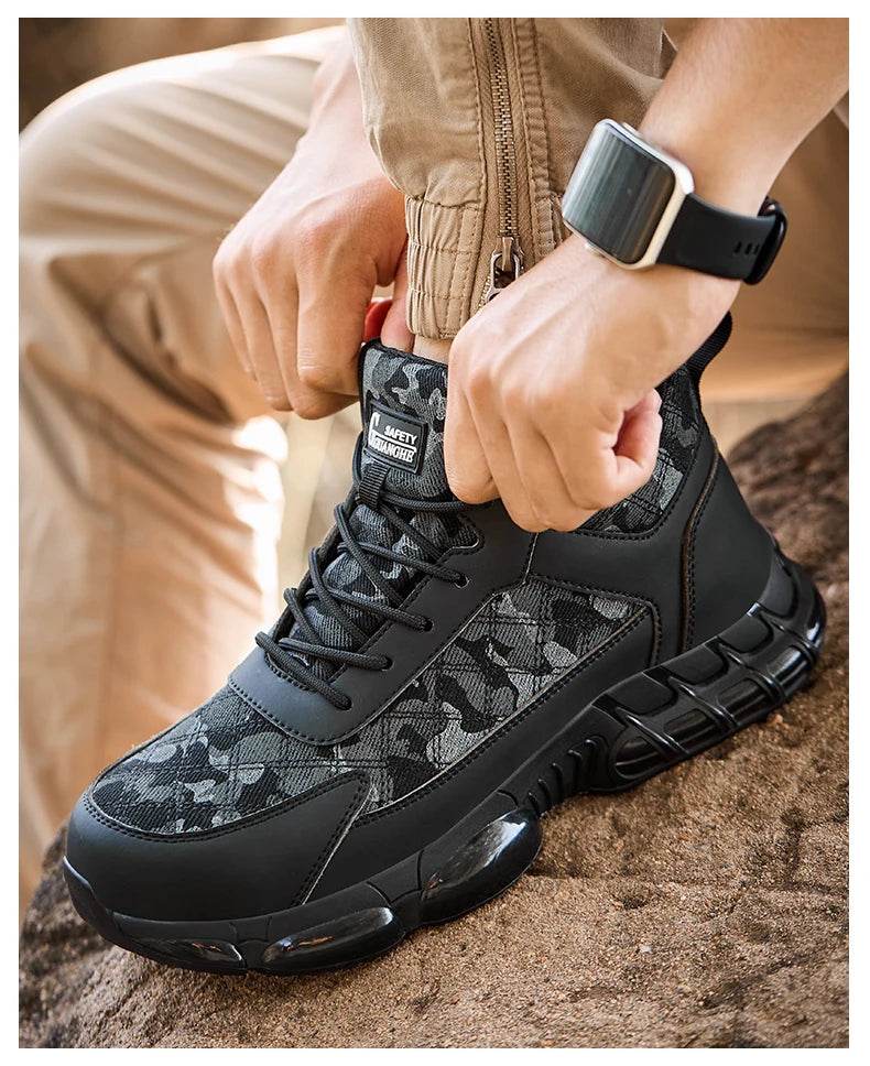 Camouflage Men Safety Shoes Quality Work Sneakers Air Cushion Men Protective Shoes Anti-smash Anti Puncture Work Boots Non-slip - Touchy Style