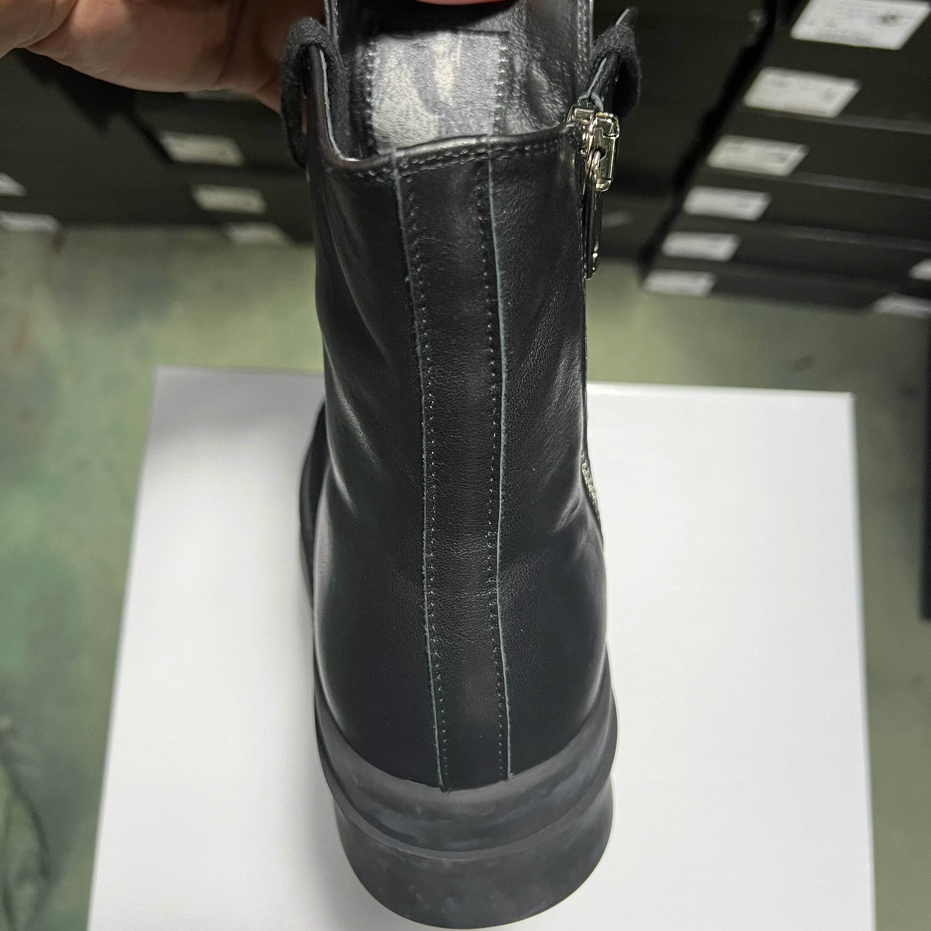 Round Designer Women Ankle Boot Platform 6cm High Original Casual Luxury Girl Dress Black Owens Leather Zip Flat Street Shoe - Touchy Style