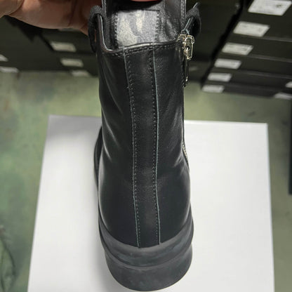 Round Designer Women Ankle Boot Platform 6cm High Original Casual Luxury Girl Dress Black Owens Leather Zip Flat Street Shoe - Touchy Style