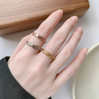 PANJBJ 925 Sterling Silver Love Heart Ring for Women Chain Overlapping Hollow Out Design Finger Jewelry Gift Dropshipping - Touchy Style