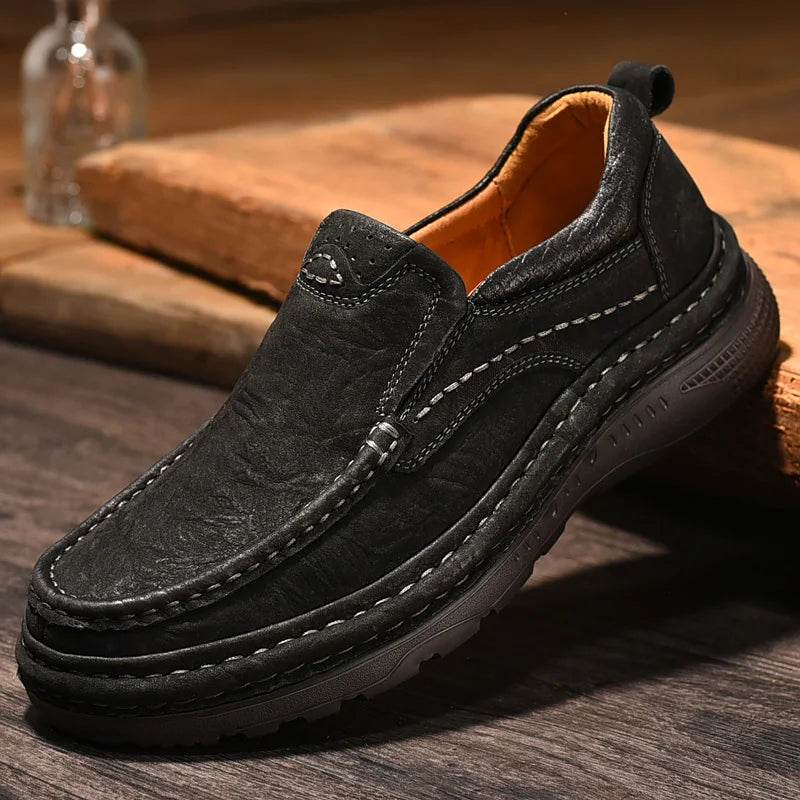 Genuine Leather Mens Loafers Anti-slip Rubber Man Casual Shoes Vintage Style Walk Shoes Slip-On Hiking Footwear Luxury Moccasins - Touchy Style