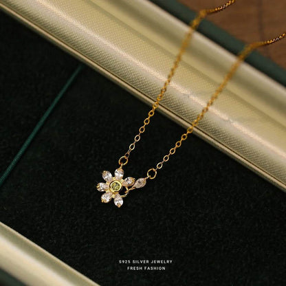 925 Sterling Silver Shiny Zircon Flowers Pendant Necklace Clavicle Chain for Women Birthday Gift Fine S925 Jewelry - Touchy Style