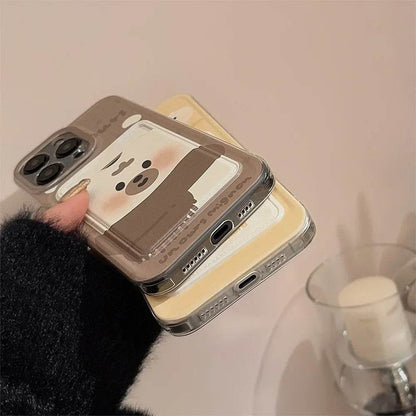 Cute Phone Cases For iPhone 16, 15, 14, 13, 12, 11 Pro Max, Xr, 16 Plus - Funny Photo Card Holder - Scarf Bear duck Pattern - IP6490 - Touchy Style
