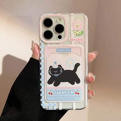 Cute Phone Cases For iPhone 16, 15, 14, 13, 12 Pro Max, Xr, 15 Plus - Cherry Party Black Cat Cartoon Cover - IC5190 - Touchy Style